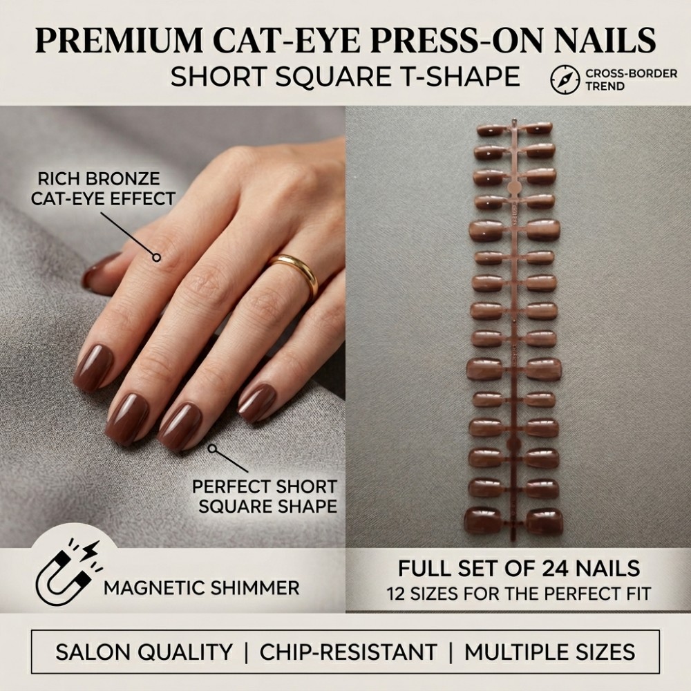 Nail Art Extension Cat Eye - 24 stuks korte vierkante opzetnagels rijke