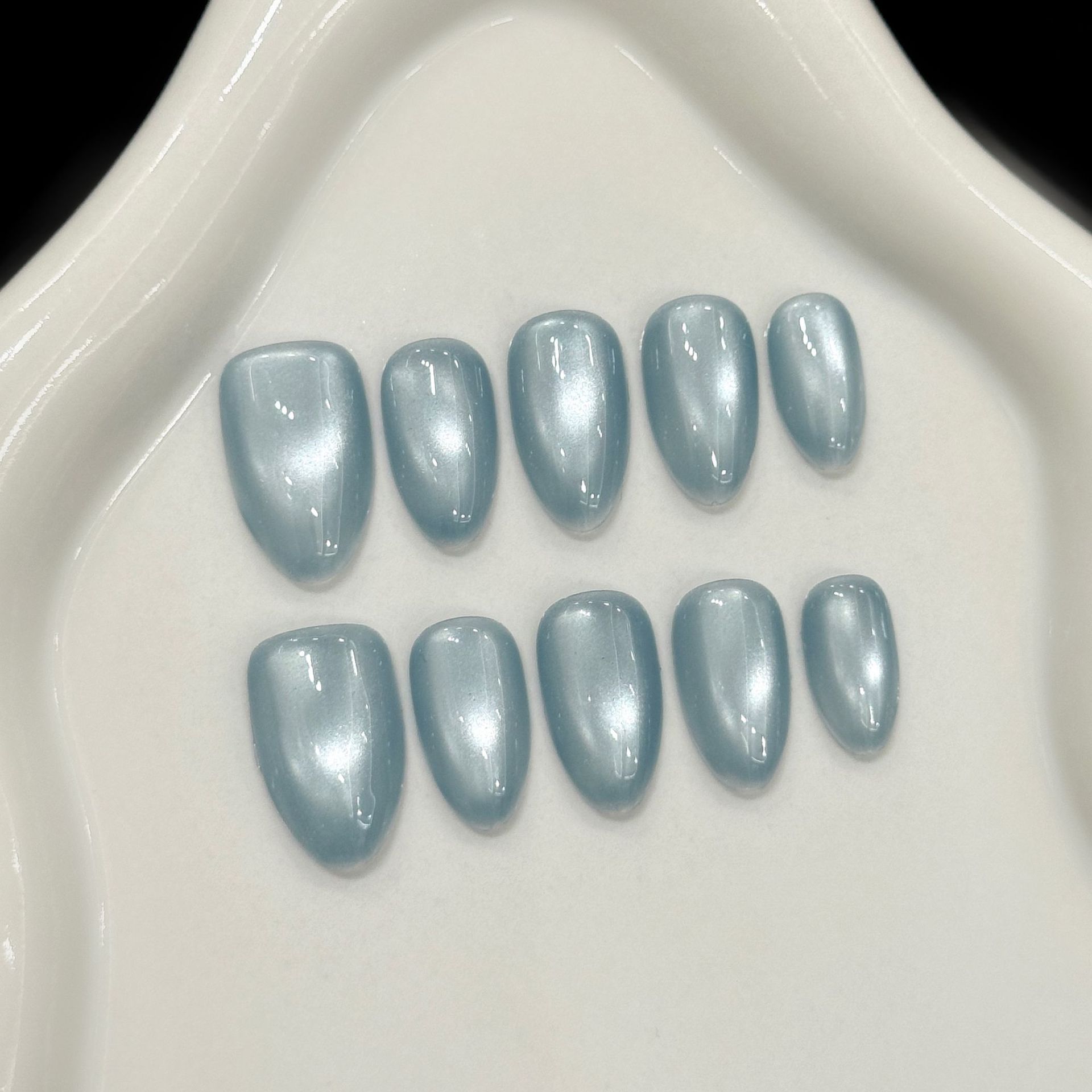 Nail Art Cat Eye - 10 stuks blauwe kattenoog Franse korte